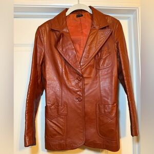 VINTAGE 1970s Women's Orange/Brown Leather Jacket size small